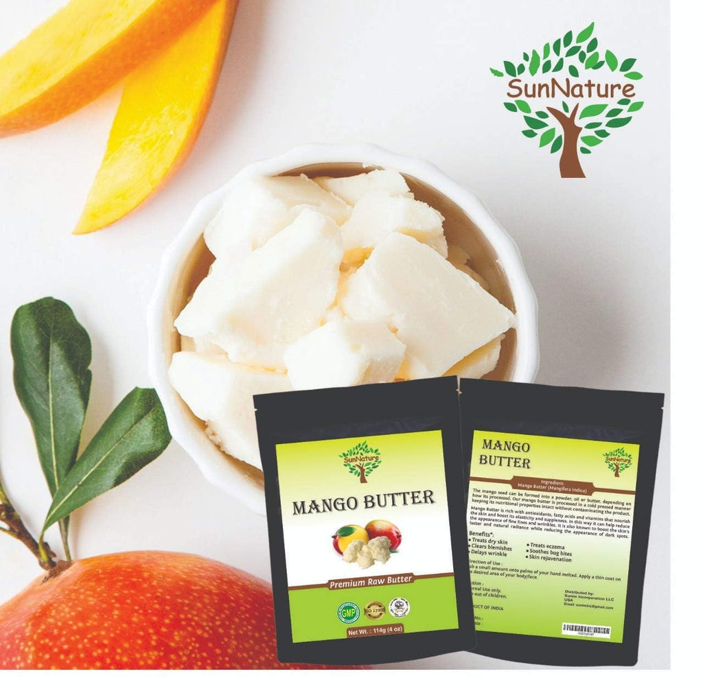 SunNature 100% Pure Mango Butter - Can Substitute Shea Butter in Soap and Lotion Recipes - Moisturising, Scent-free, Hexane-free (4 Oz)