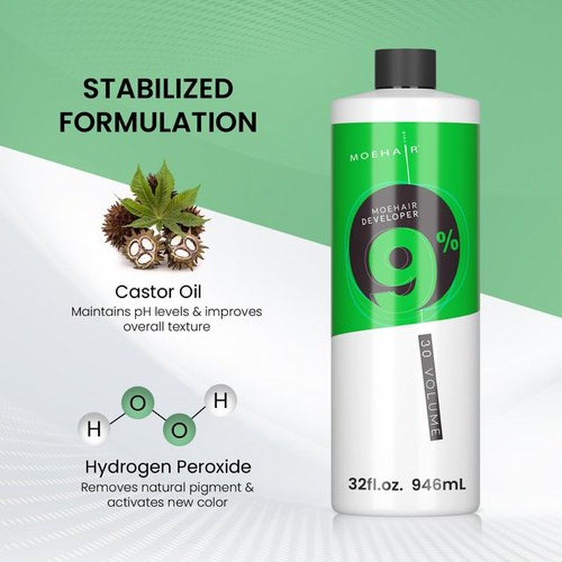 MOEHAIR Hair Color Developer 9% Hydrogen Peroxide | 30 Volume Creme Developer for Hair Coloring and Bleaching | Lifts up to 4 Levels | Offers Gray Coverage | Paraben-Free | Peach Fragrance – 32 Fl. Oz