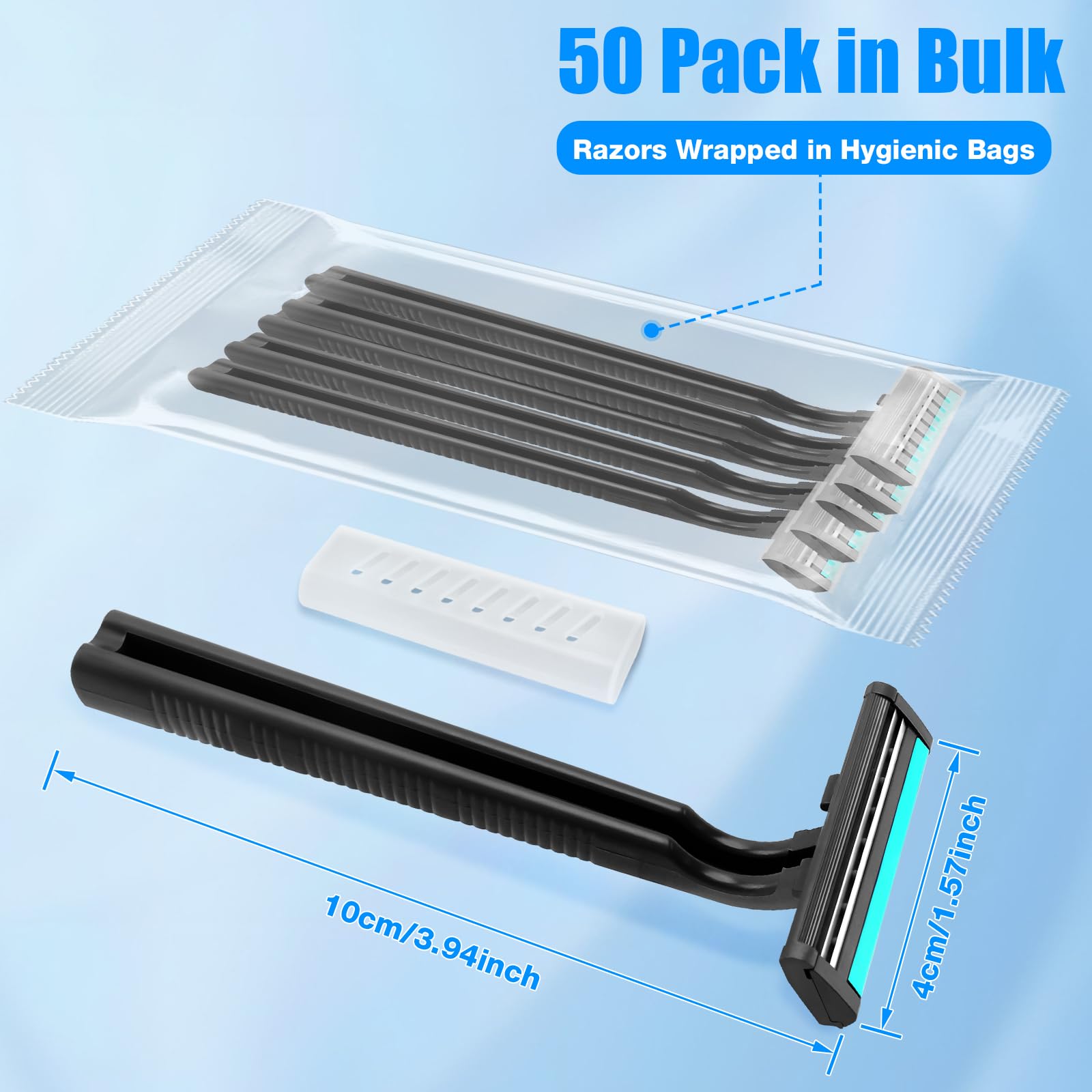 MAGDIY Disposable Razors Bulk for Men 10 Pack, Homeless Supplies Bulk, Twin Blade Mens Safety Travel Supply Shaving Razor, Face Beard Body Shavers for Hotel Camping Bathing (Black)