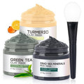 BOJICA 3PCS Clay Face Mask Skincare - Facial Skin Care Mask for Deep Pore Cleansing Turmeric Dead Sea Mud Green Tea Purifying and Hydrating - Reduce Acne Blackheads for Women and Men 2.5 OZ each