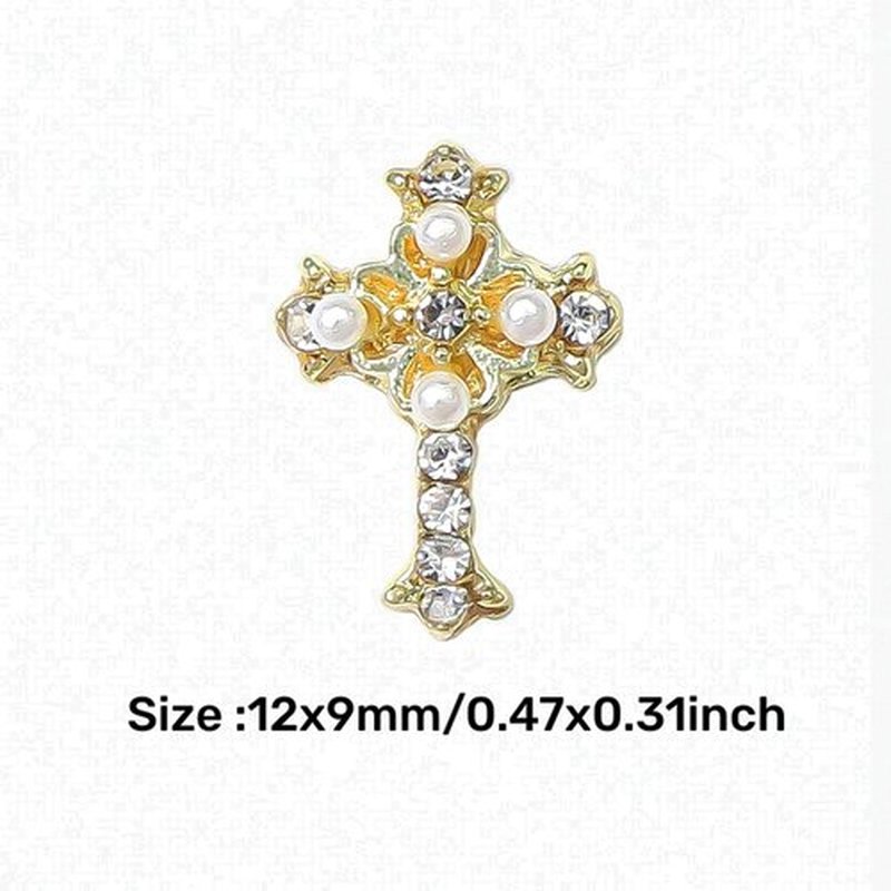 20pcs Retro Alloy Pearl Cross Nail Charms, Y2K Rhinestones for Nail Art, Punk Gothic Design Kit