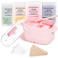 Waxing Kit, Silicone Wax Warmer with 4 Packs Hard Wax Beads, Protable Hot Wax Machine Pot for Full Body, Face, Eyebrows, Legs, Bikini, At Home Hair Removal Kit with 15 Accessories for Women Men, Pink