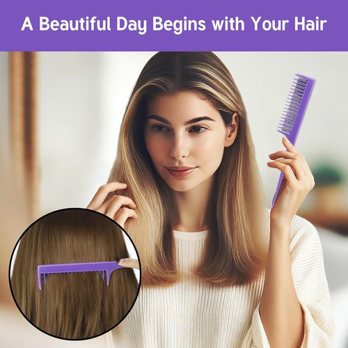 Skiennix Professional Teasing Comb Set - 3 Pack for Root Teasing & Volume Boost | 8.15 Inches - Black, Magenta, Purple
