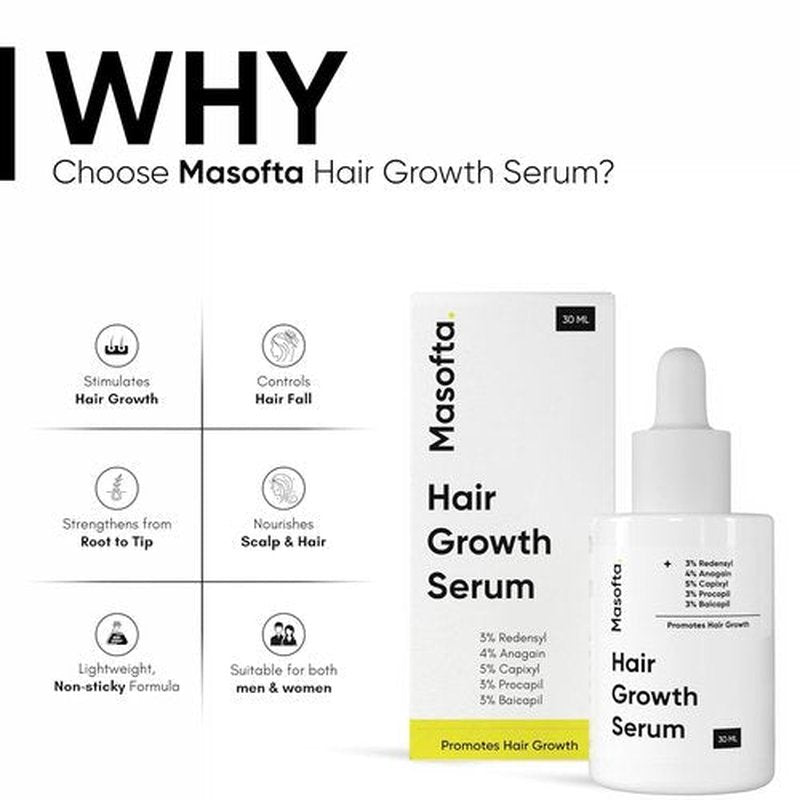 Masofta Hair Growth Serum - Promote Hair Growth & Reduce Hair Fall | 50 ml | For Men & Women