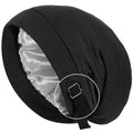Adjustable Stay on All Night Satin Lined Sleep Bonnet, Slouchy Slap Cap for Women Men, Non-Slip Silk Feel Beanie for Curly, 4C & 3C Natural Hair Protection, Black