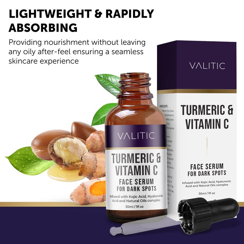 VALITIC Vitamin C Serum - Anti Aging and Dark Spot Remover for Face, Skin Care with Niacinamide, Hyaluronic Acid, Collagen, Kojic Acid, Turmeric - Brightening Face Serum 1 fl oz
