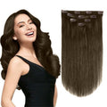 GEELOOK Clip in Hair Extensions Real Human Hair, Remy Human Hair Extensions Clip ins for Women, Natural Human Hair,14inch 60g 4Pcs, #2 Darkest Brown