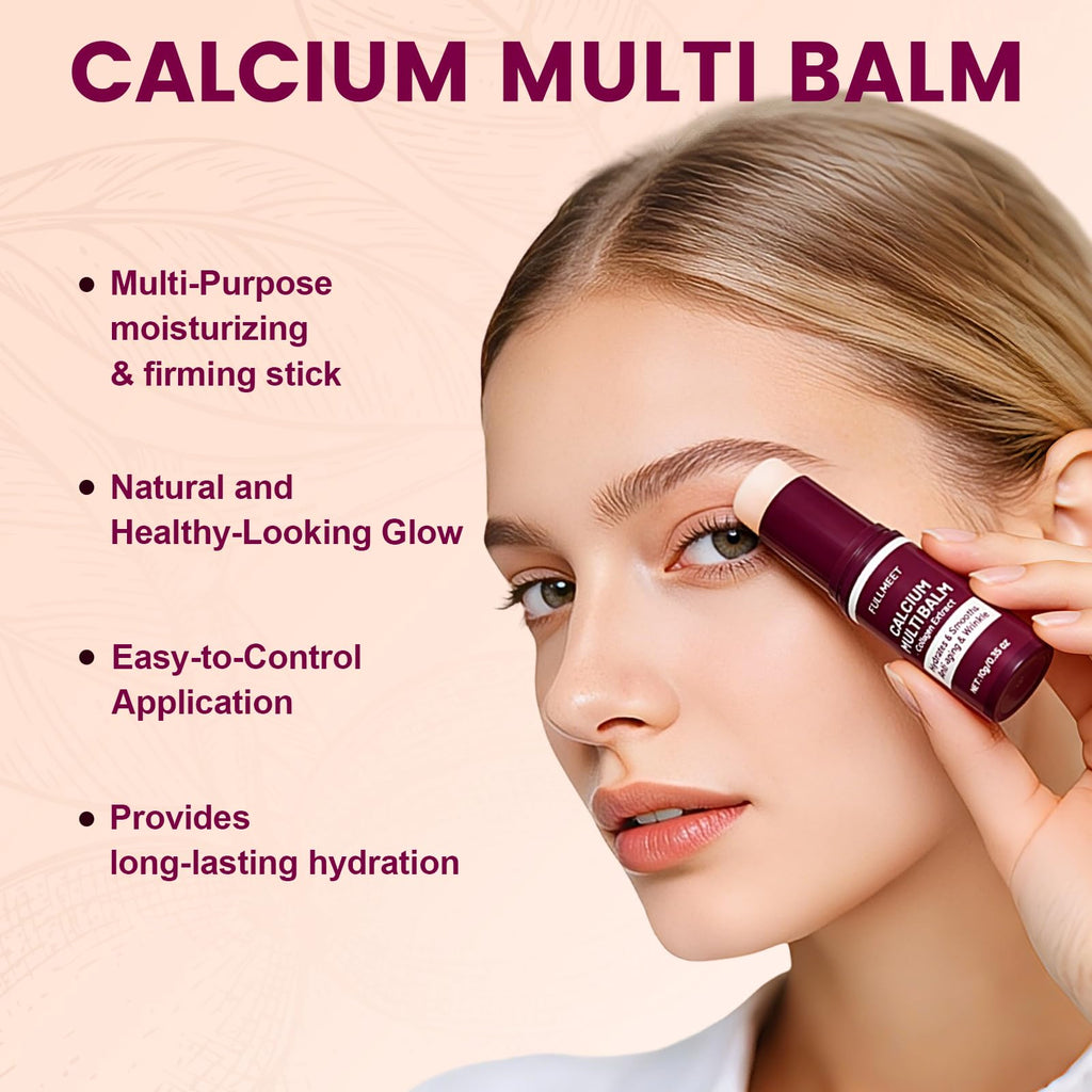 FullMeet Calcium Multi Balm Stick, Calcium Volume Multi Balm, Easy-to-control Collagen Moisturing Stick, Anti-aging, Firming, Hydrating, Multi-Purpose Skin Care for Face, Eyes, Neck, 10g