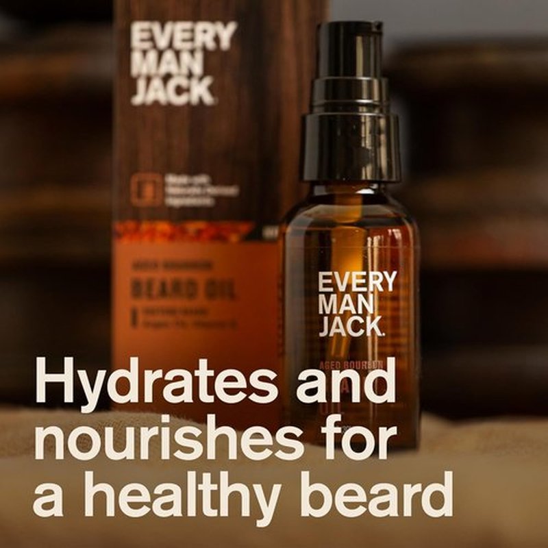 Every Man Jack Beard Oil - Aged Bourbon Fragrance for Deep Moisturization & Natural Shine - 1 fl oz