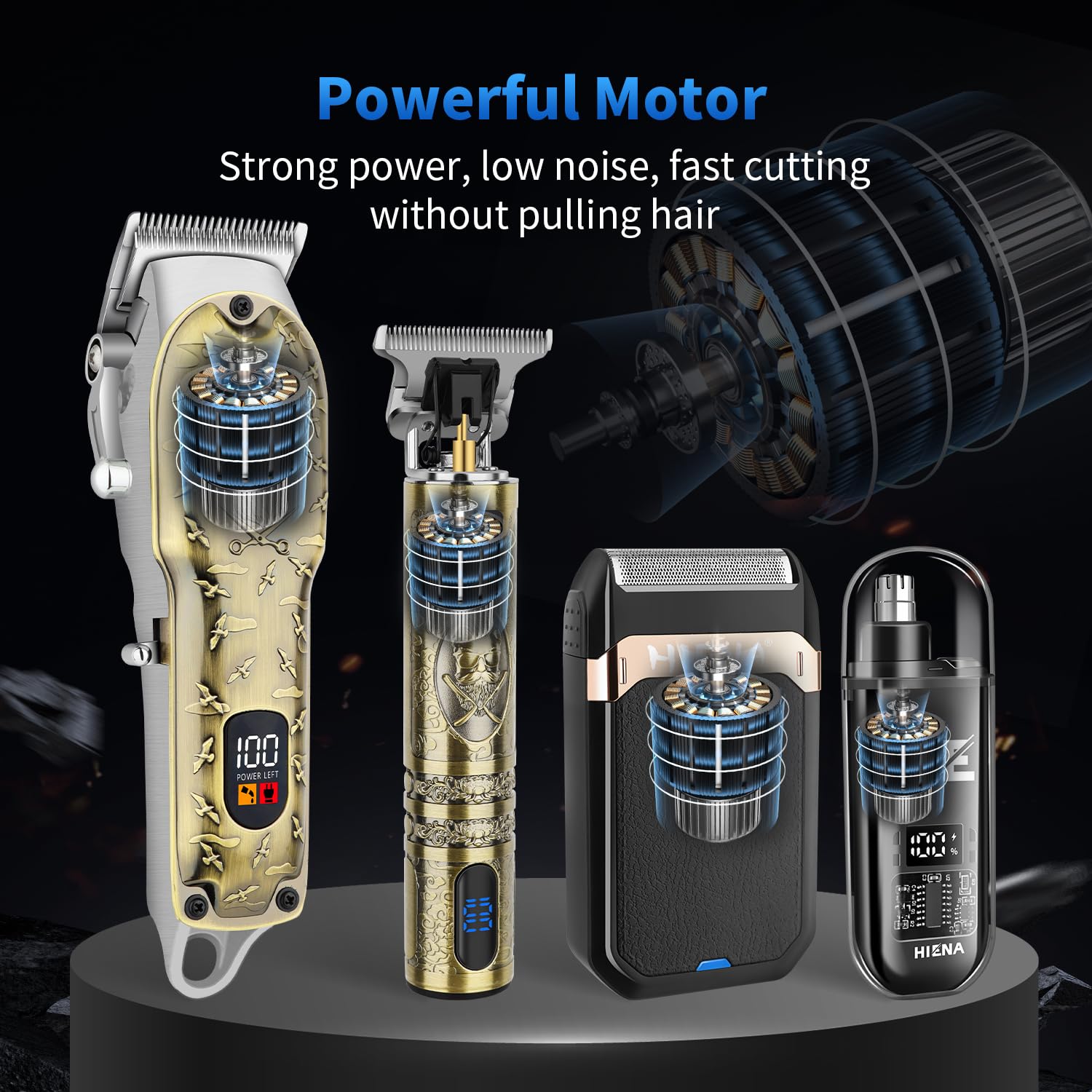 HIENA PRO Hair Clippers for Men Professional, Cordless Barber Clipper and T-Blade Beard/Hair Trimmer Set, Electric Razor Foil Shaver Nose Trimmer Barber Kit, Men's Hair Cutting Kit (313 Set)
