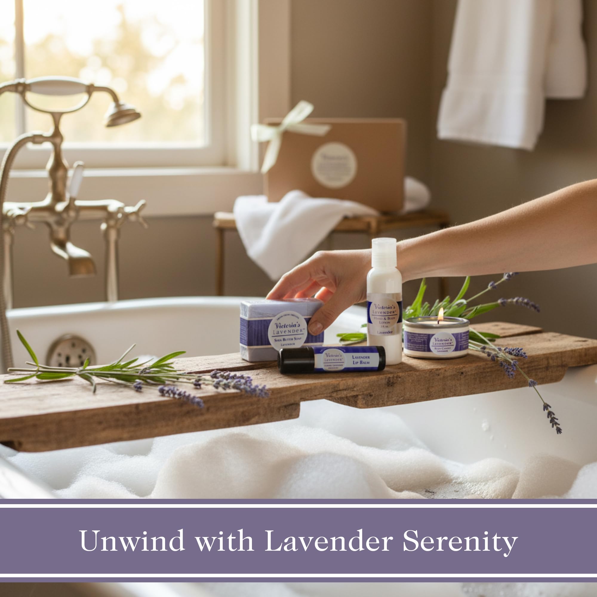 Victoria's Lavender Natural Body Products Gift Set - Handmade Soap, Hand & Body Lotion, Lip Balm, Body Candle Skin Care Sets & Kits, Lavender Infused Bath and Body Products for Women, Made in the USA