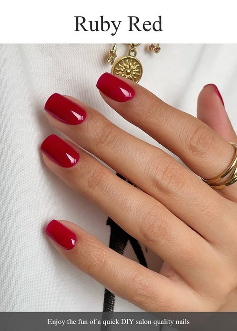 AutyaMee Semi Cured Gel Nail Strips (Ruby Red), 20 Pcs Gel Nail Wraps, Stickers, UV Light Required, Salon Quality, Long Lasting