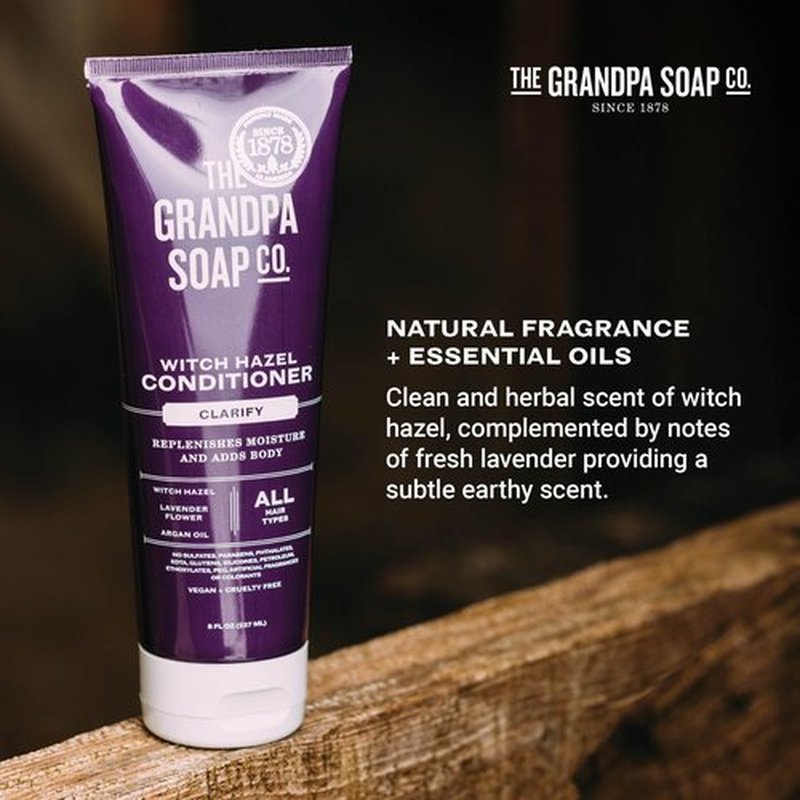 The Grandpa Soap Company Clarifying Witch Hazel Conditioner - Relieves Scalp Conditions and Protects Against Buildup, With Lavender Flower, Sulfates and Parabens Free, 8 Fl Oz, 2 Pack