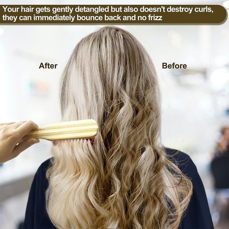 Bamboo Hair Brush Comb Set for Women Men, Wood Bristle Paddle Detangling Brush, Wide Tooth Comb for Curly Wavy Thick Thin Wet Dry Hair, Brush Cleaning Tool Included - 4 Pack