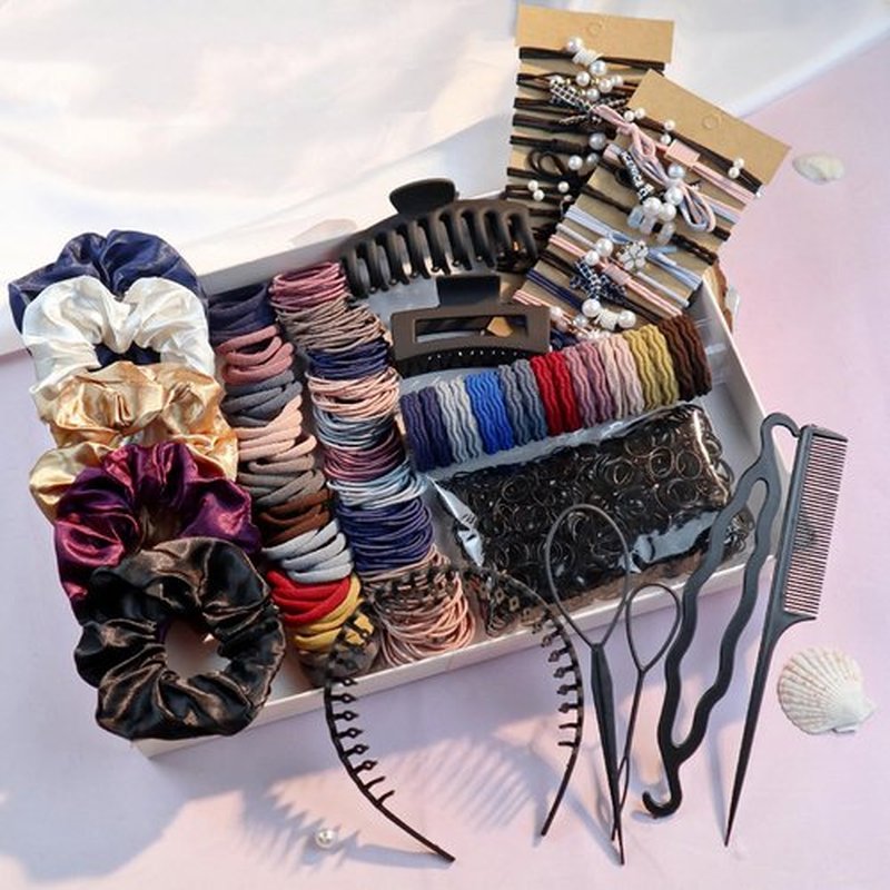 Hair Accessories Set for Women, Ponytail Holders, Hair Scrunchies, Hairbands, Scrunchy Hair Ties, Multicolour Colors and Styles (1149PCS(Dark color)