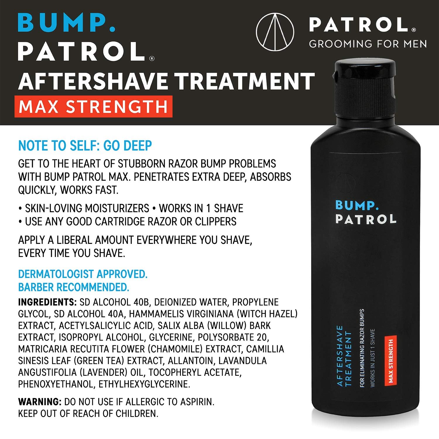 Bump Patrol Maximum Strength Aftershave Treatment Serum – Razor Bump Stopper and Ingrown Hair Treatment for Men and Women, Fast Acting Formula