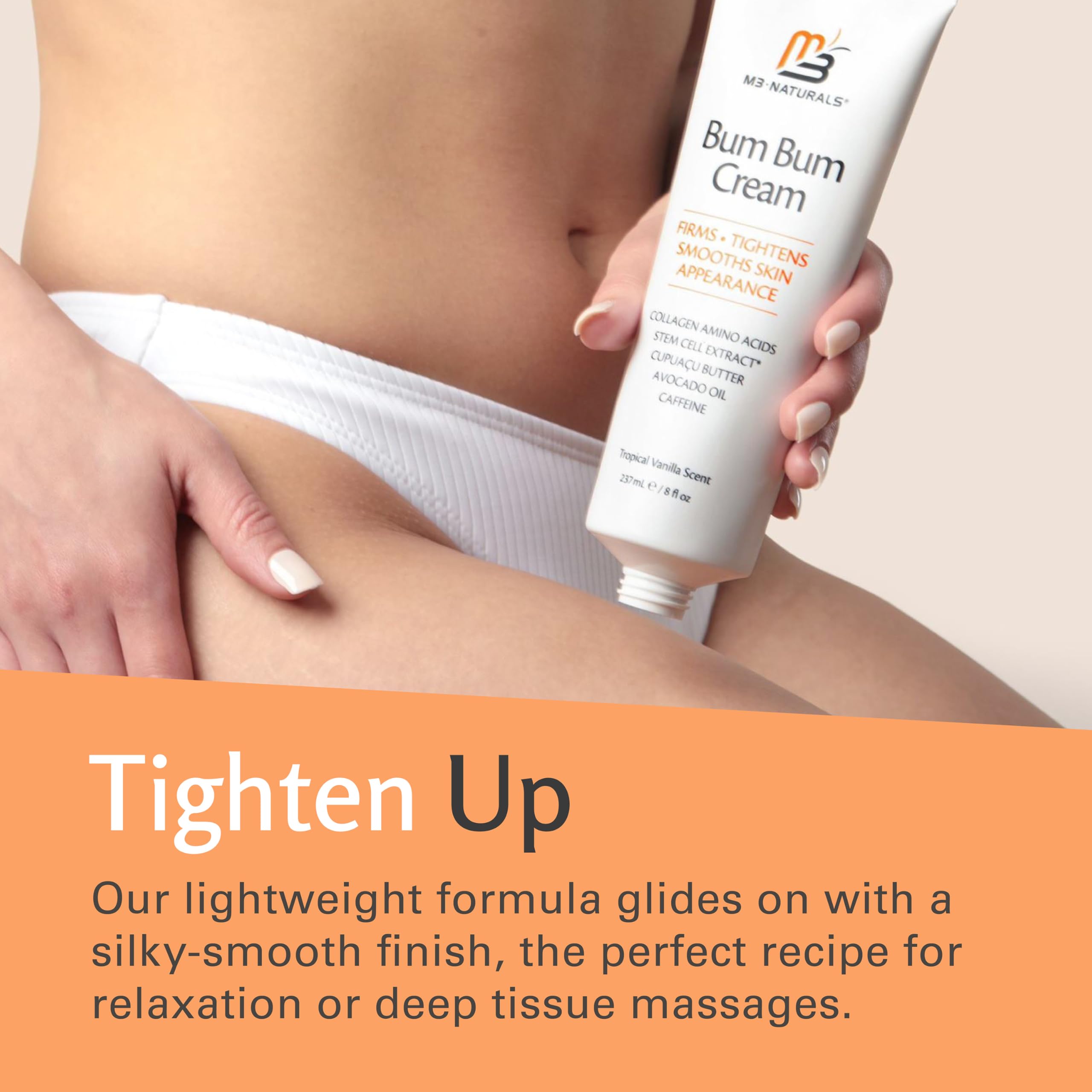 Bum Bum Cream with Lemon Vanilla Scent, 2-in-1 Skin Care Cellulite Treatment & Massage Lotion, Non-Greasy Skin Tightening for Firm Butt, Belly, and Thighs with Cupuaçu, Collagen, and Caffeine, 8 Fl Oz