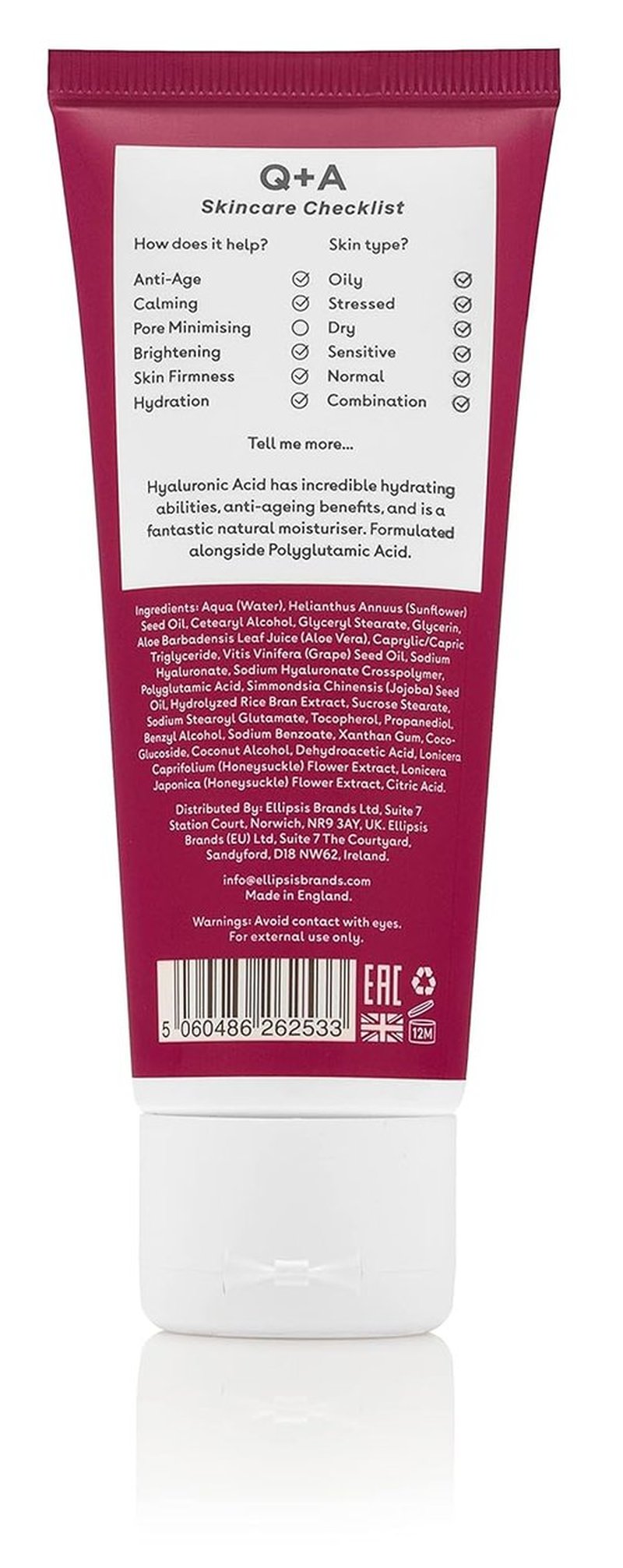 Q+A Hyaluronic Acid Daily Moisturizer - Hydrating Face Cream with Polyglutamic Acid | 75ml, Fragrance-Free Skincare for Soft, Even Skin