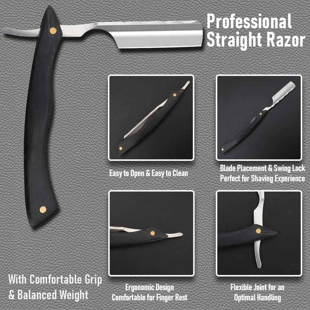Straight Razor With Strope - Professional Straight Edge Barber Premium Stainless Steel Shaver With Shaving Strop for Men Home & Salon Grooming Using (NO.155)