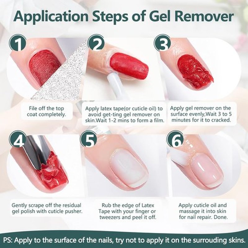 Gel Nail Polish Remover Kit - 2 Bottles Fast Gel Polish Remover with Cuticle Pusher, Dead Skin Fork, Nail File & Wooden Sticks, No Foil Needed, Quick Soak Off UV Gel Base & Top Coat Remover by Wayi
