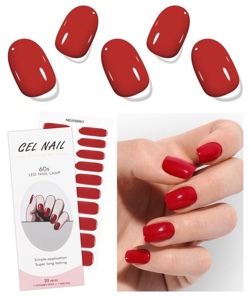 JMEOWIO Gel Nail Stickers Red Semi Cured Gel Nail Strips Wraps UV/LED Nail Supplies Nail Art Design Decoration Accessories