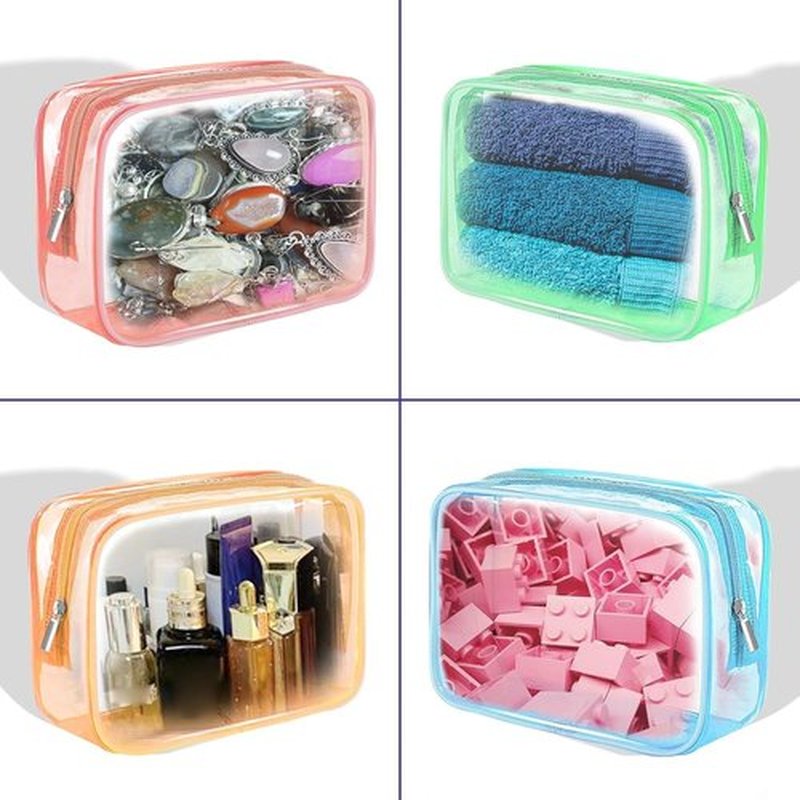 Skiennix Clear Makeup Bag Set - TSA Approved Small Toiletry Organizers | 4 Pack in Pink, Orange, Green, Blue