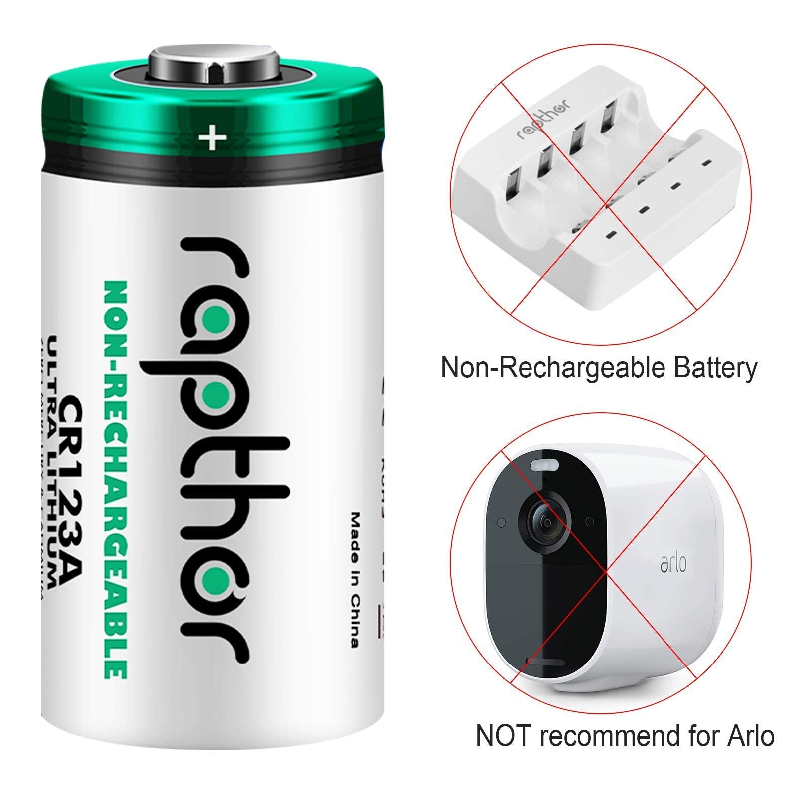 rapthor CR123A 16pack Lithium Batteries 1650mAh High Power UL Certified 3V Non-Rechargeable Battery with Built-in PTC for Flashlight Toys Alarm System Microphones (Not for Arlo)