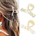 BARTOSI Pearl Hair Claw Clips Gold Sparkly Crystal Claw Clips Cute Mini Hair Catch Barrettes Styling Hair Accessories for Women and Girls (Pack of 2)