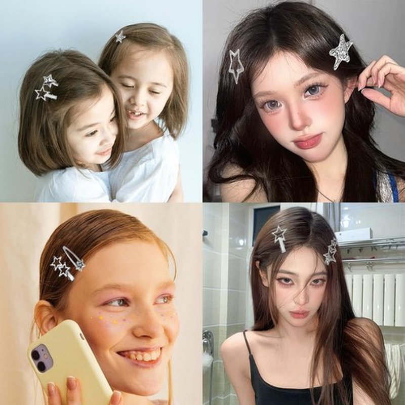 30PCS Y2K Silver Hair Clips Metal Star Barrettes 16 Shapes Punk Kawaii Hair Clips for Women 2000s Non Slip Hairpin Accessories for Girls