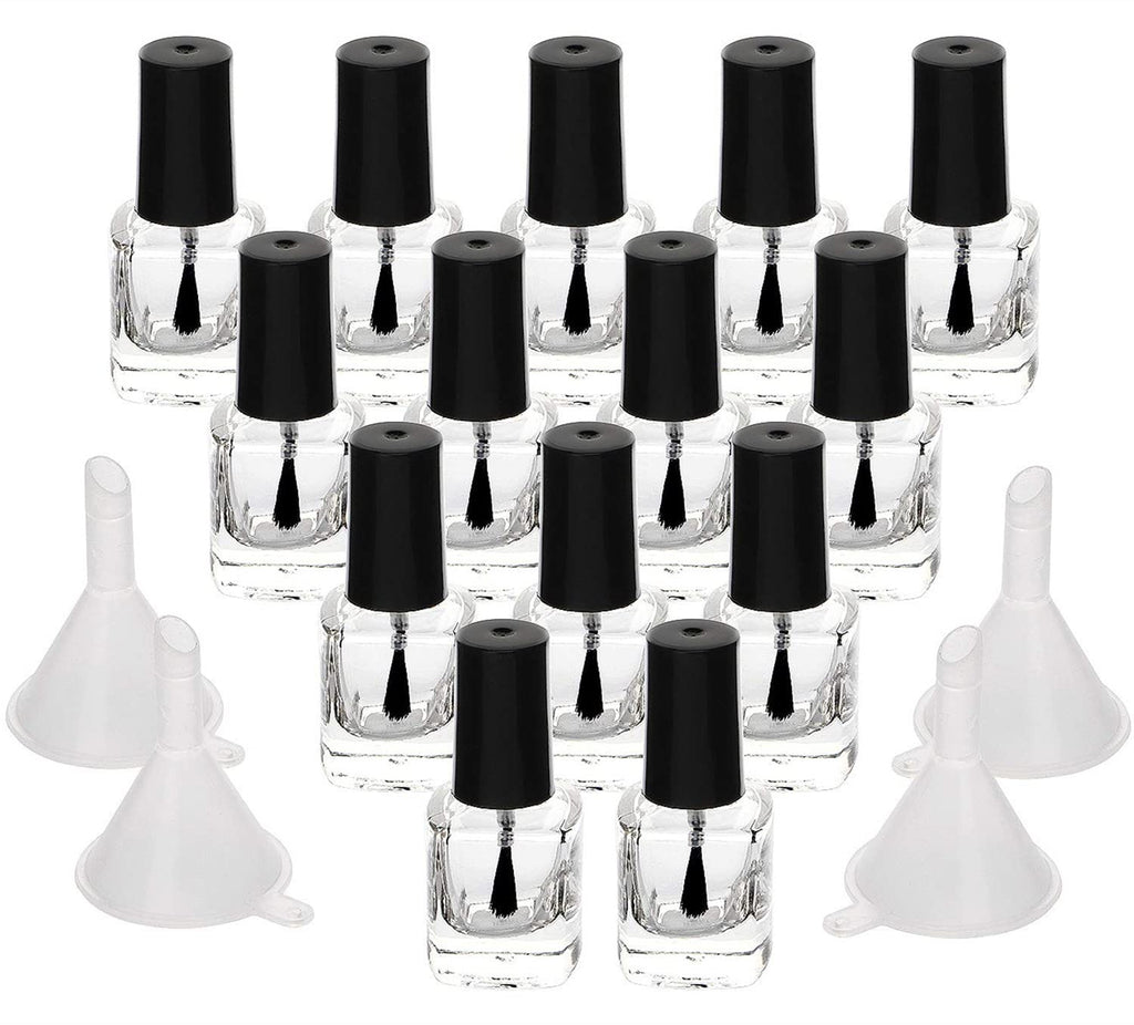 Yebeauty 20 PCS 5ml 0.17oz Empty Nail Polish Bottle, Refillable Clear Glass Bottles Vials Container with Soft Brush Cap Funnels Set for Nail Art Sample, Black