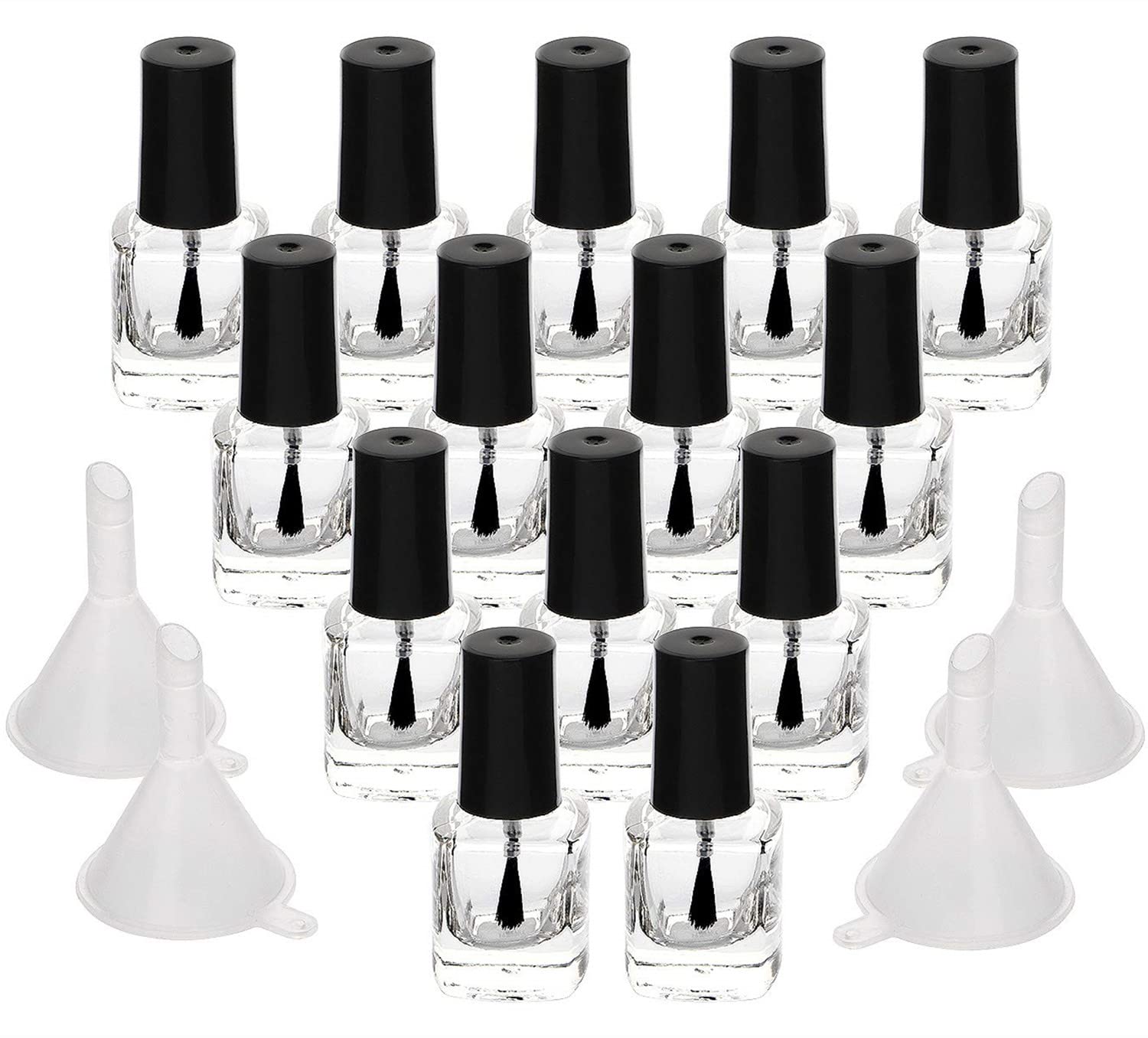 Yebeauty 20 PCS 5ml 0.17oz Empty Nail Polish Bottle, Refillable Clear Glass Bottles Vials Container with Soft Brush Cap Funnels Set for Nail Art Sample, Black