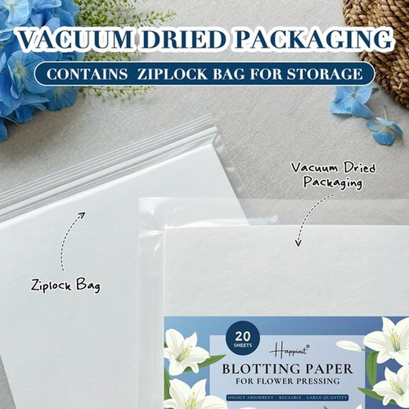 Happinit 20 Sheets A4 Size Blotting Paper for Flower Press, Large Blotter Paper, Herbarium Paper Craft, Working With Flower Pressing Kit for Adults