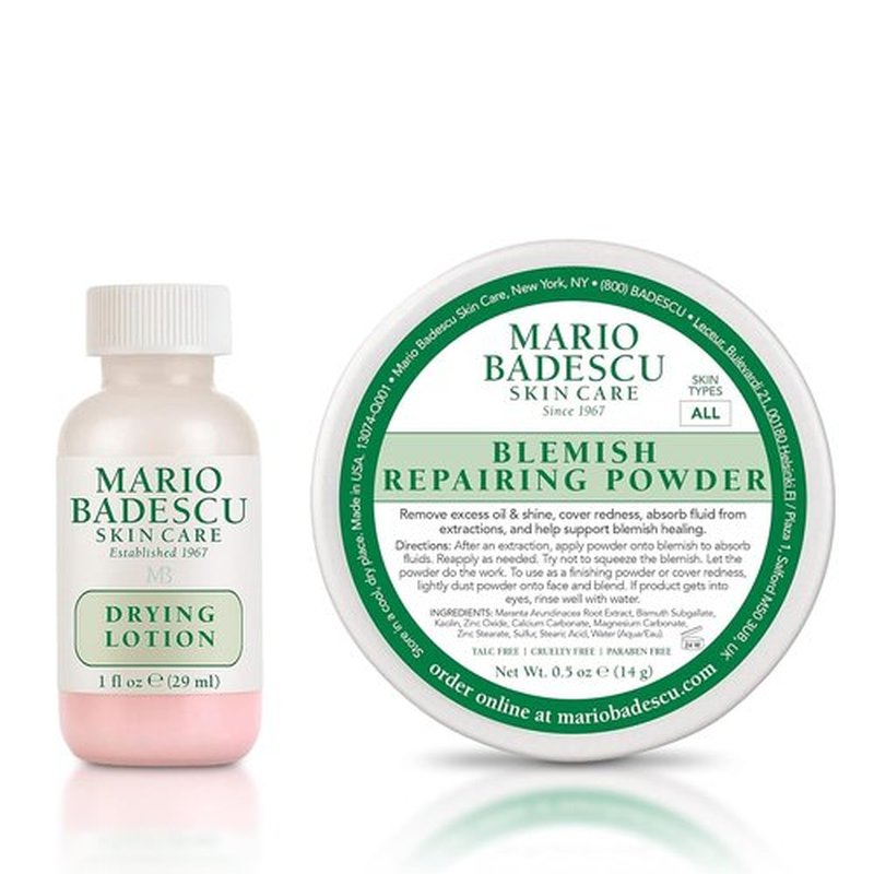 Mario Badescu Drying Lotion & Blemish Repairing Powder Bundle - Fast-Acting Spot Treatment & Oil-Control Powder with Salicylic Acid, Sulfur, Zinc Oxide for Redness Reduction & Blemish Concealment
