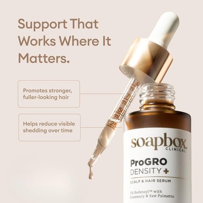 Soapbox ProGRO Density+ Scalp & Hair Growth Serum - Clinically Tested with 3% Redensyl & Rosemary | 1 oz Supply