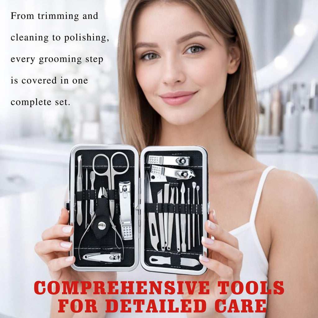 19-Piece Professional Nail Clippers & Grooming Kit (Black) – Fingernail and Toenail Cutters Manicure Pedicure Set with Travel Case for Men and Women