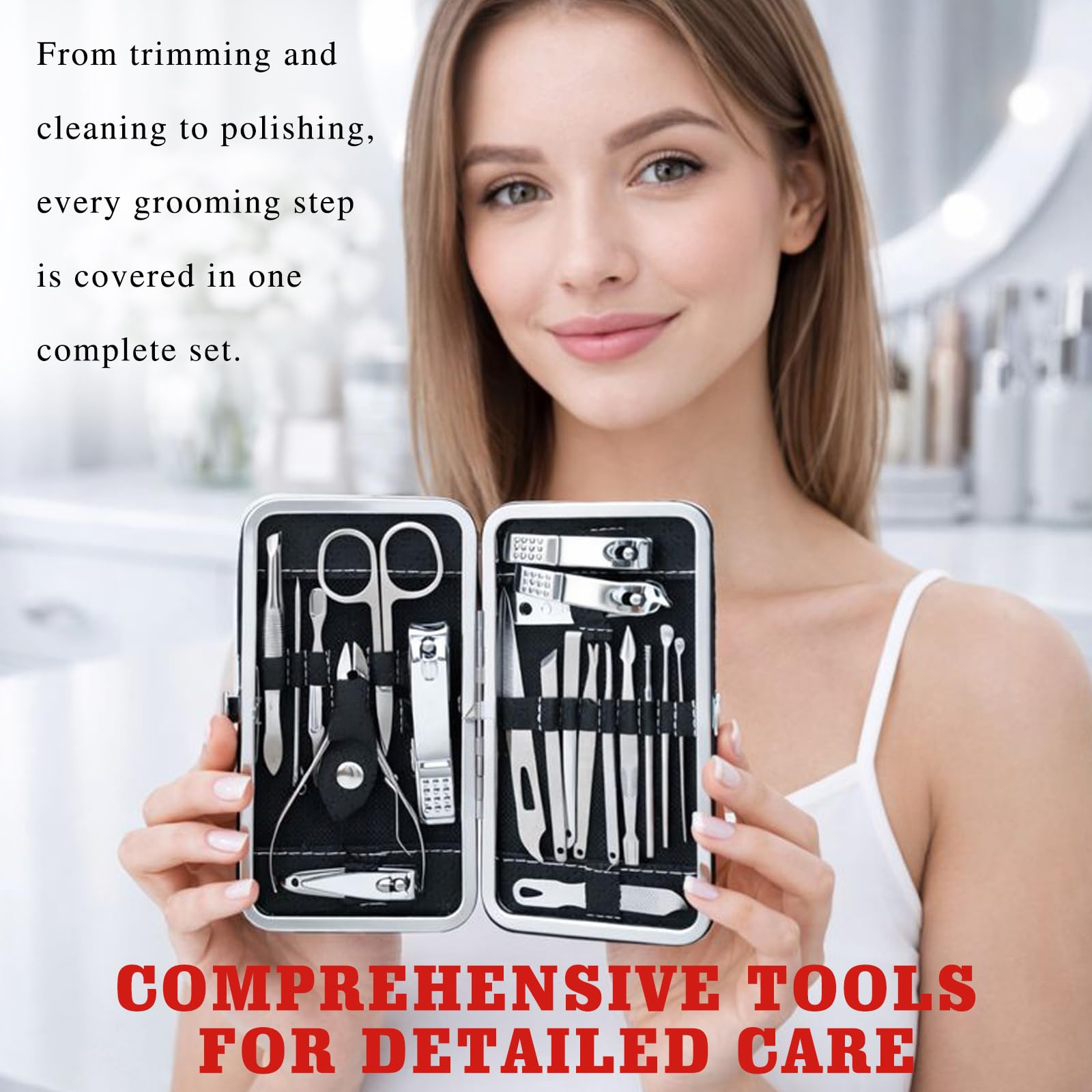 19-Piece Professional Nail Clippers & Grooming Kit (Black) – Fingernail and Toenail Cutters Manicure Pedicure Set with Travel Case for Men and Women