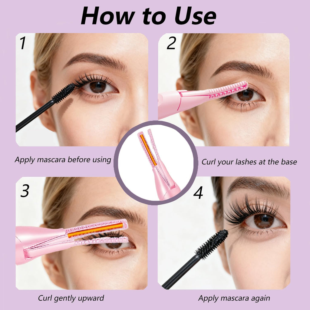 Heated Eyelash Curler-3 Temp Modes 50°-80°C LED Display, Electric Eye Lash Curler for 24H Long Lasting, Type-C Rechargeable Heated Lash Curler for Natural Thick Lashes, Makeup Gift,Light Pink