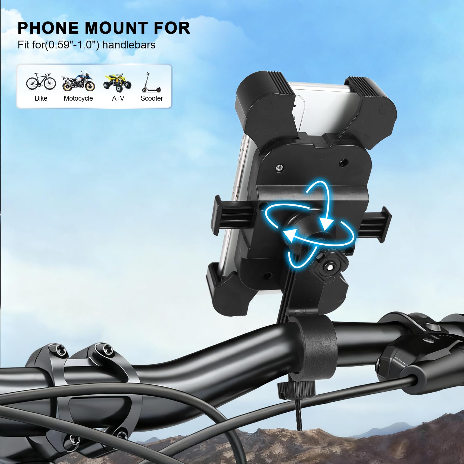 Litchigonzhu Bike Phone Mount Holder, Motorcycle Phone Mount, 3rd-Gen Anti Vibration for Scooter, E-Bicycle, Durable Phone Holder Handlebar[1s Release] Suitable for Smartphones 4.7-7.1",