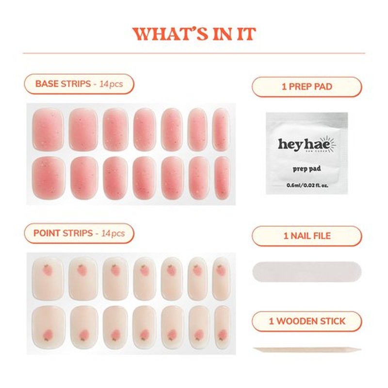 Heyhae Semi Cured Gel Nail Strips | No LED Lamp Needed | Glitter, Pink, Spring | Easy Apply & Remove, Salon Quality |Includes 28 Strips, 1 Prep Pads, Nail File & Wooden stick - Hey, You're Berry Sweet