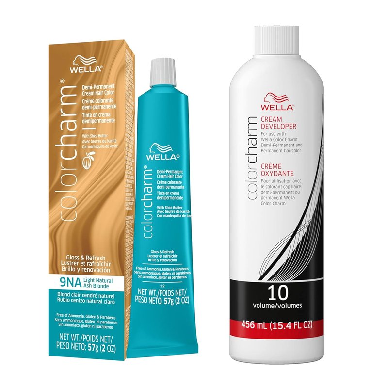 WELLA ColorCharm Demi-Permanent Hair Color - Glossy Gray Coverage in 9NA Light Natural Ash Blonde + 10 Vol Developer