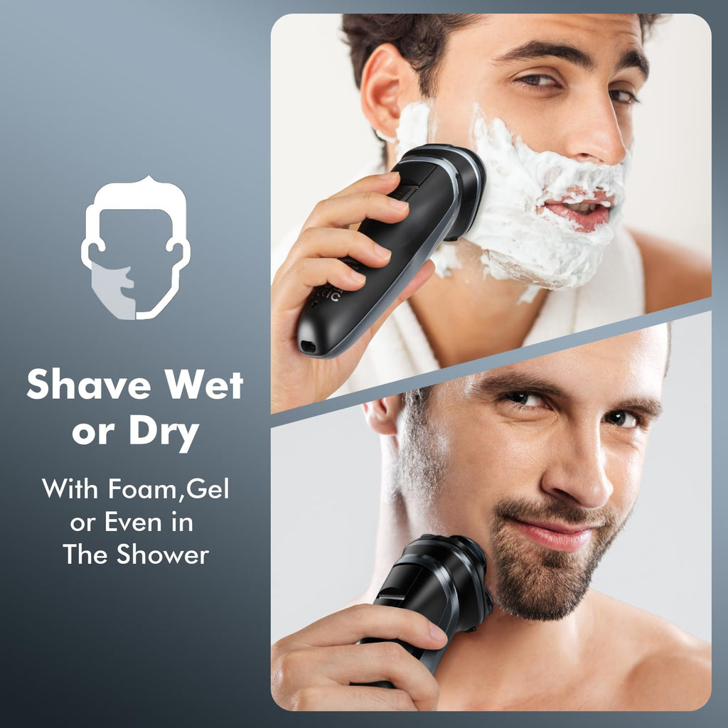 LONKEEN Travel Electric Razor for Men:5D Floating Head Shavers for Men, Smooth Shave Ready in Seconds - IPX7 Waterproof Wet or Dry, Practical USB-C Rechargeable, Stainless Steel Blades, Midnight Blue