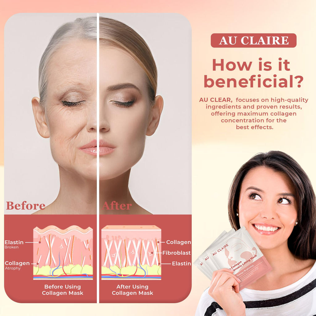 AU CLAIRE Deep Collagen Face mask, Hydrating Anti-wrinkle Lifting mask for All Skin Types, 34g x4ea
