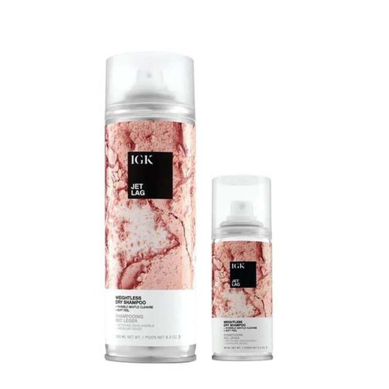 IGK Jet Lag Invisible Dry Shampoo - Weightless Buildable Formula with Volcanic Ash | Full + Travel Size 2 Pack