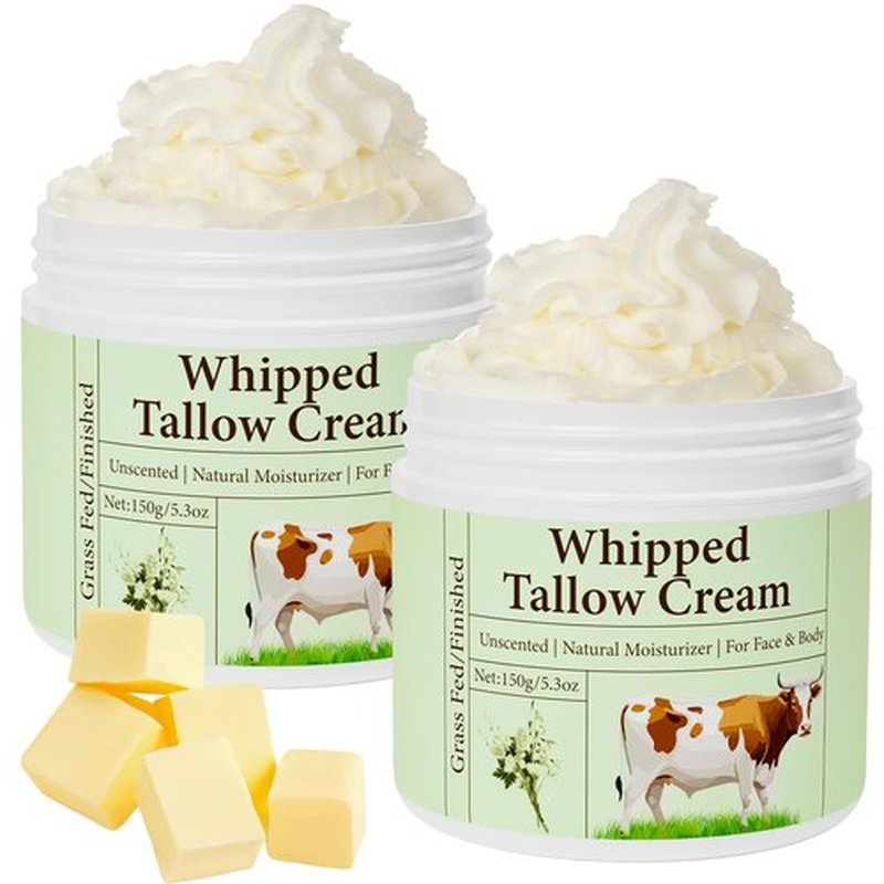 mkzea Beef Tallow for Skin, Beef Tallow, Grass Fed Beef Tallow, Whipped Beef Tallow for Face Moisturizer for All Purpose Tallow Balm, 2 packs