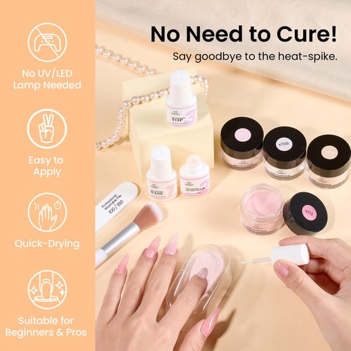 Beetles Dip Powder Nail Kit, 6 Colors Dipping Powder Nude White Pink Glitter with Base Top Coat Activator and Tools for French Nail Art, Easy DIY Home Manicure Salon Valentines Gift for Women