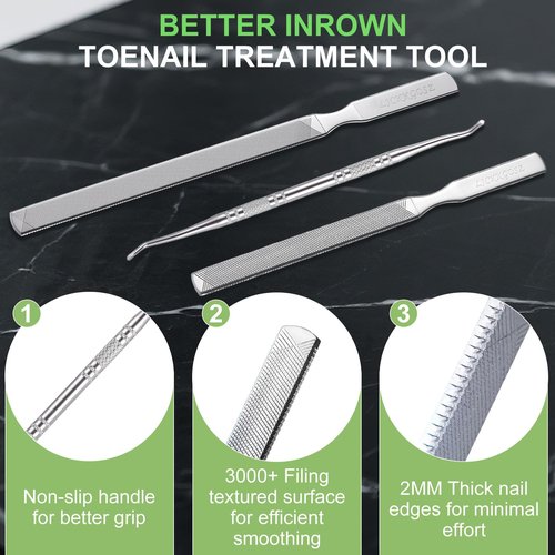 Metal Nail File, Toenail File with Fingertip Protectors and Dual-Ended Toenail Lifter, Double Sided and Files Nails Easily for Seniors, Men & Women Pedicure Tool