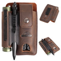 Topstache Leather Multitool Sheath - Multi Tool Holster with Belt Clip - EDC Belt Organizer Fits Multitool, Flashlight, Pen - Leather EDC Pouch Belt Holder Case with Closure Flap, Darkbrown