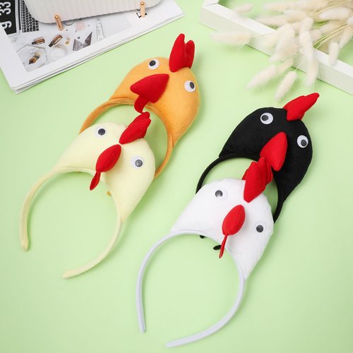 ABOOFAN 4pcs Chicken Headbands Funny Rooster Animal Headband Hair Hoop for Adults Kids Costume Accessories, Birthday, Easter, Halloween, Casual Parties, Random Color