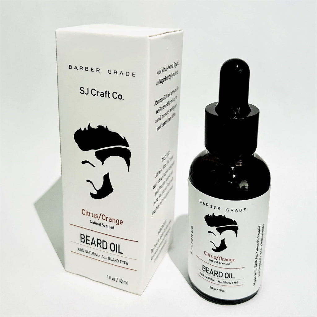 SJ Craft Co Beard Oil 1oz Beard Oil Mustache Oil - Natural Scented – Quick Absorption - All Natural Beard Oil and Mustache Oil – Citrus Orange - Leave in Conditioner
