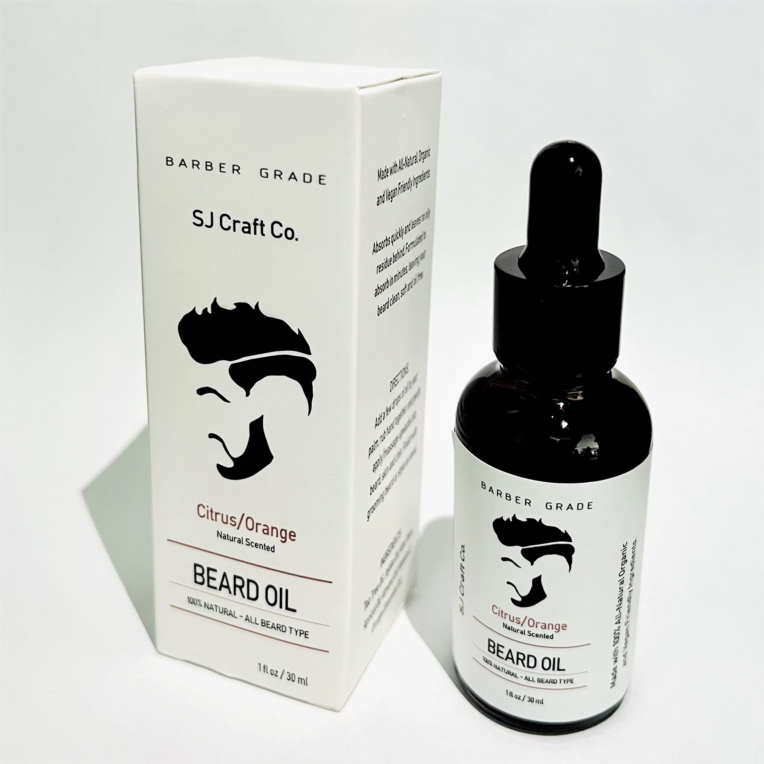 SJ Craft Co Beard Oil 1oz Beard Oil Mustache Oil - Natural Scented – Quick Absorption - All Natural Beard Oil and Mustache Oil – Citrus Orange - Leave in Conditioner